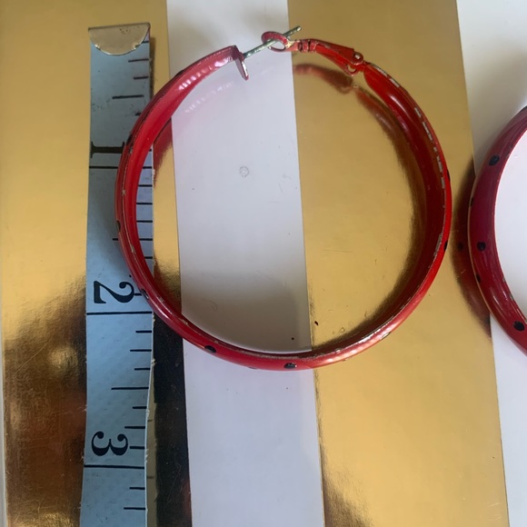Vintage - Red Black Polka Dot Hoop Earrings - Picture 8 of 9
